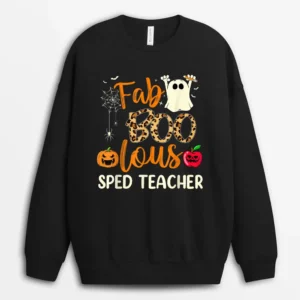 Fab Boo Lous Sped Teacher Leopard Spooky Halloween Costume Sweatshirt - Black