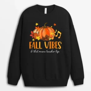 Fall Vibes  That Music Teacher Life Leopard Pumpkin Season Sweatshirt - Black