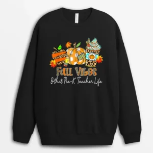 Fall Vibes  That Pre-K Teacher Life Apple Pencil Pumpkin Sweatshirt - Black