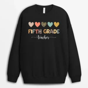 Fifth Grade Teacher Five Heart Funny Back To School Sweatshirt - Black