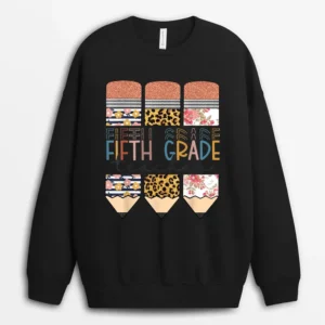Fifth Grade Teacher Funny Leopard Pencil Back To School Sweatshirt - Black