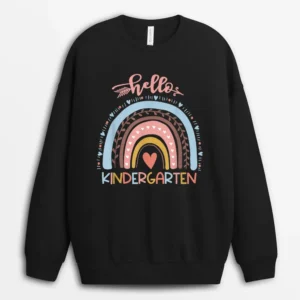 First Day Of School Hello Kindergarten Teacher Rainbow Kids Sweatshirt - Black