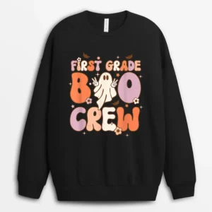 First Grade Boo Crew Cute Ghost Halloween Teacher Student Sweatshirt - Black