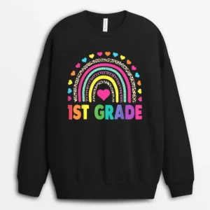 First Grade Rainbow Girls Boys Teacher Team 1st Grade Squad Sweatshirt - Black