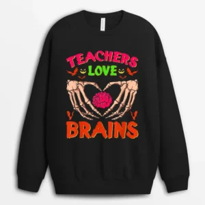 Funny Halloween Math Science Teachers Love Brains Sweatshirt - Black