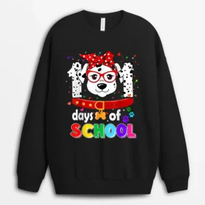 Funny School Kid Teacher Dog Dalmation 101 Days Of School Sweatshirt - Black