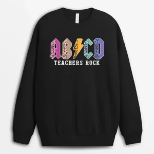 Funny Teacher ABCD Rocks Colorful Leopard Skin Sweatshirt - Black