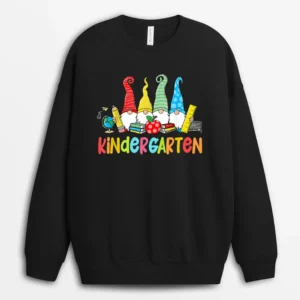 Gnomes Kindergarten Crew First Day Teacher Back To School Sweatshirt - Black