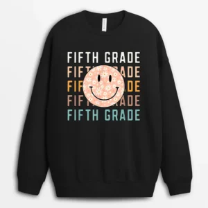 Groovy Fifth Grade Smile Face Retro Teachers Back To School Sweatshirt - Black