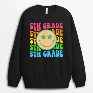 Groovy Fifth Grade Vibes Face Retro Teachers Back To School Sweatshirt - Black