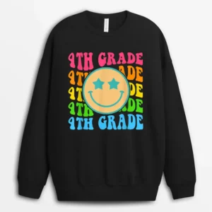 Groovy Fourth Grade Vibes Face Retro Teachers Back To School Sweatshirt - Black