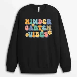 Groovy Hello Kindergarten Vibes Retro Teacher Back To School Sweatshirt - Black