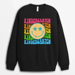Groovy Kindergarten Vibes Face Retro Teachers Back To School Sweatshirt - Black