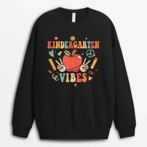 Groovy Kindergarten Vibes Retro Back To School Teachers Sweatshirt - Black