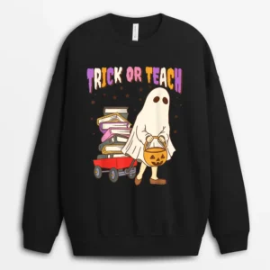 Groovy Teacher Trick Or Teach Hippie Teacher Halloween Sweatshirt - Black
