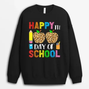 Happy 100th Day Of School Leopard Print Teacher Student Sweatshirt - Black