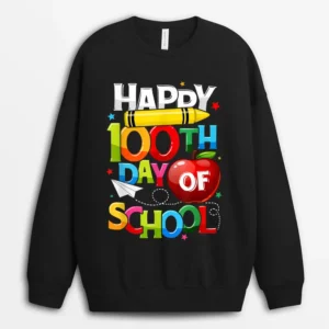 Happy 100th Day Of School Teacher Rainbow - 100 Days Smarter Sweatshirt - Black