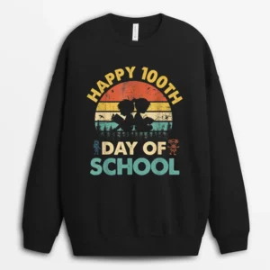 Happy 100th Day Of School Teacher - Reading Book Design Sweatshirt - Black