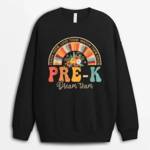 Happy First Day Pre-K Team Teacher Kids 60s 70s Hippie Retro Sweatshirt - Black