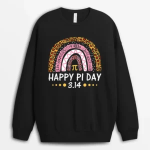 Happy Pi Day Mathematic Math Teacher Gift Leopard Rainbow Sweatshirt - Black