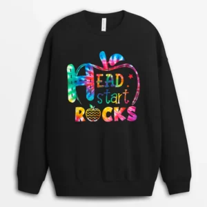 Hello Head Start Rock Tie Dye Back To School Teacher Sweatshirt - Black