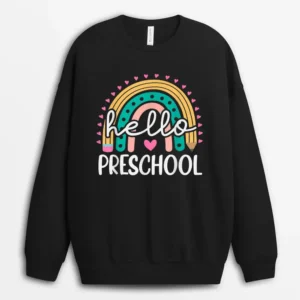 Hello Preschool Retro Rainbow Teacher Toddler Girls Sweatshirt - Black