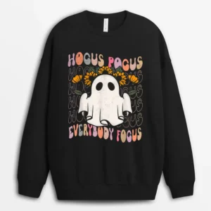 Hocus Pocus Everybody Focus Teacher Spooky Pumpkin Halloween Sweatshirt - Black