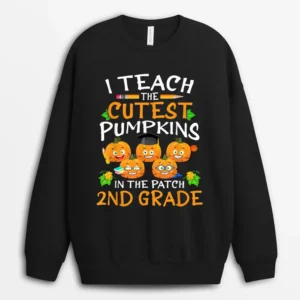 I Teach The Cutest 2nd Grade Pumpkins Halloween Teachers Sweatshirt - Black